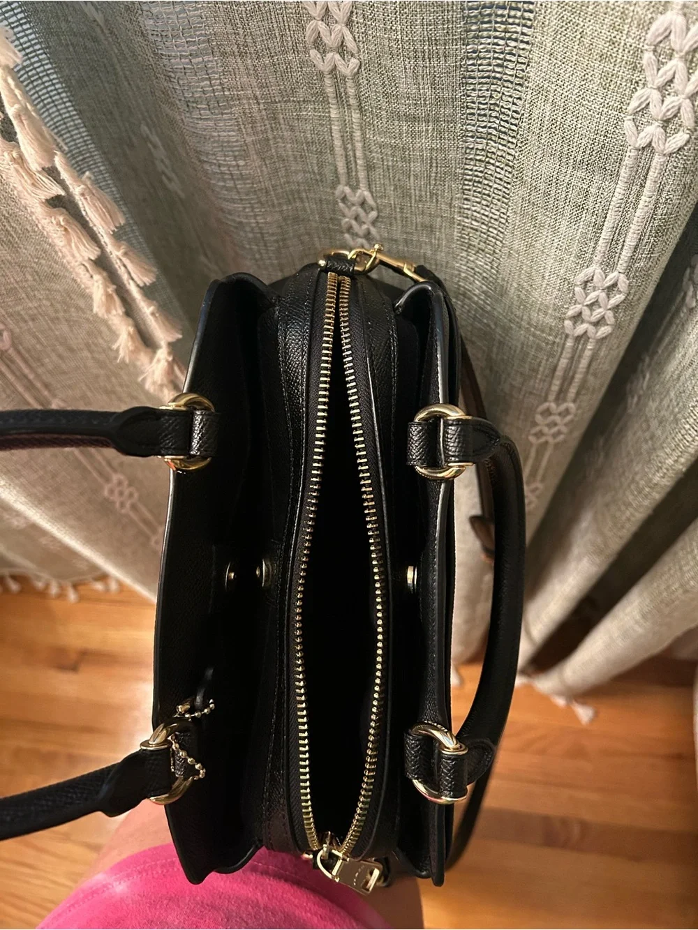 Coach Black Leather Satchel with Gold Accents